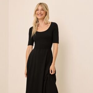 Pact fit and flare black dress